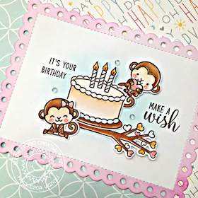 Sunny Studio Stamps: Make A Wish Love Monkey Frilly Frames Birthday Card by Franci Vignoli