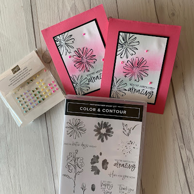 Polished Pink and Basic Black floral greeting card using Stampin' Up! Color & Contour Stamp Set