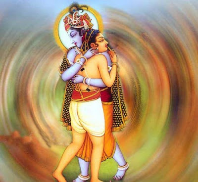 Krishna hugs Sudama