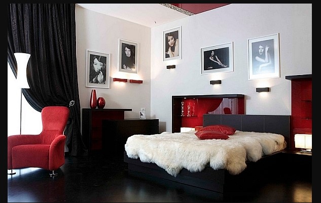 Red Black Wall Bedroom with combinations white black colorRed Black Wall Bedroom with combinations white black color