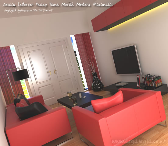  Desain  Interior Ruang  Tamu  Kecil Merah Modern Minimalis 