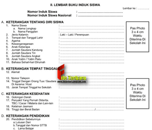 Download Format Buku Induk Siswa jenjang TK/Paud, SD/MI, SMP/Mts, SMA/SMK