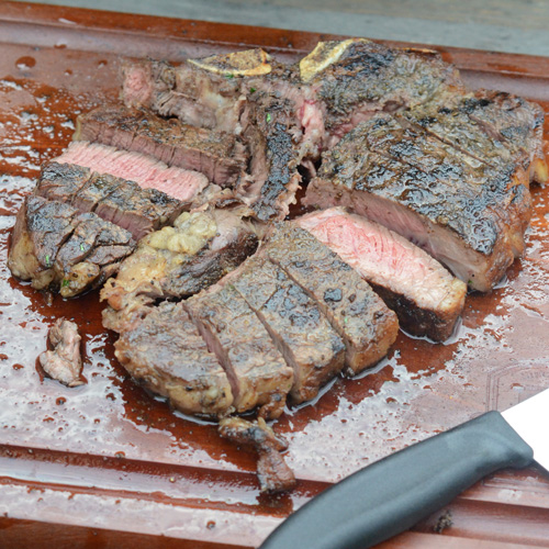 Sliced porterhouse steak