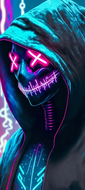 Hoodie Guy Neon Mask iPhone Wallpaper