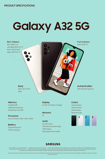 Galaxy A32 5G ra mắt: chip Dimensity 720, pin 5,000 mAh, giá 7.9 triệu đồng