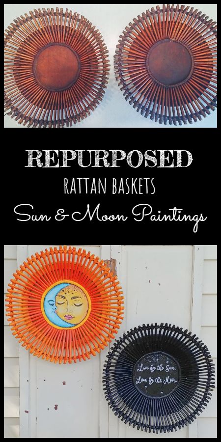 Repurposed Rattan Baskets Sun & Moon Paintings