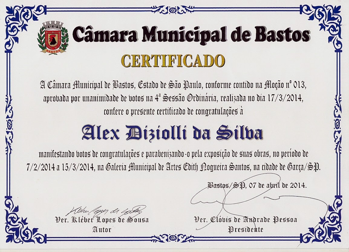 Lex Dizih Desenhos: Homenagem da Câmara Municipal de Bastos