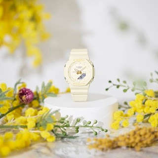 Source: Casio. Introducing the Casio GMA-P2100W in time for International Women's Day. The G-SHOCK watch with flowers on either side.