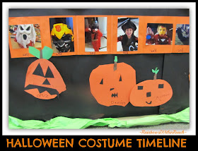 Halloween Bulletin Board using Costume Timelines and Student Jack-o-Lanterns via RainbowsWithinReach