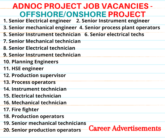 ADNOC Project job vacancies - Offshore/Onshore Project