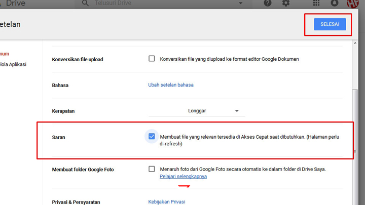 Cara Membunyikan Akses Cepat pada Google Drive