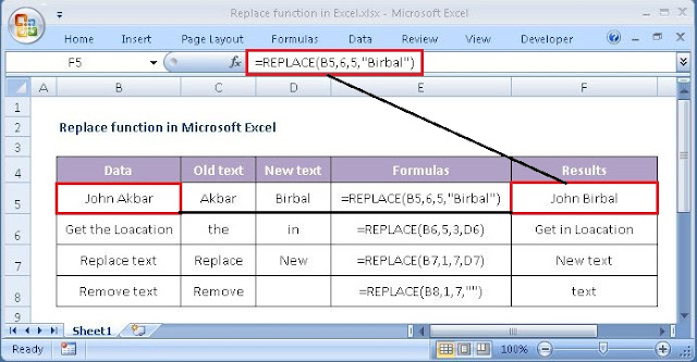 REPLACE function in Microsoft Excel