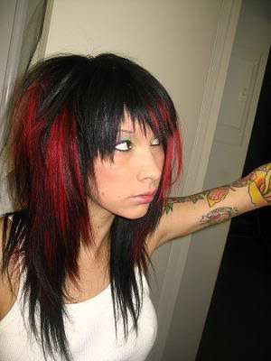 Red and Black Emo Girls Long Hairstyles hair styles