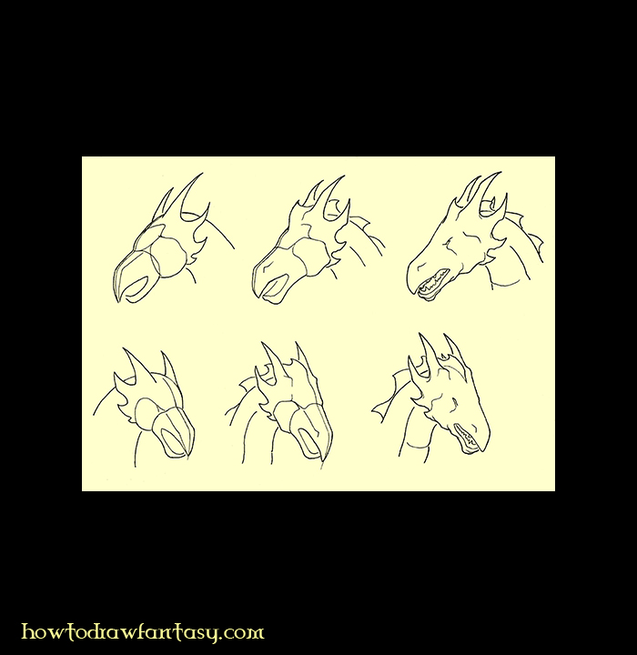 how to draw a dragon head