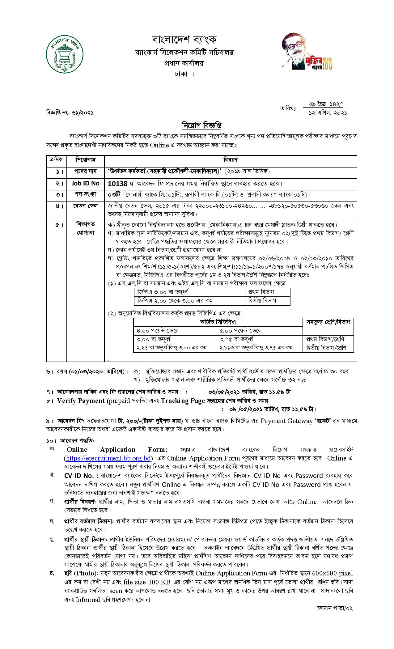 Combined 3 Bank Job Circular 2021