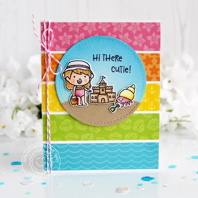 Sunny Studio Stamps: Coastal Cuties Beach Babies Seasonal Trees Sending Sunshine Summer Themed Friendship Cards by Eloise Blue and Leanne West