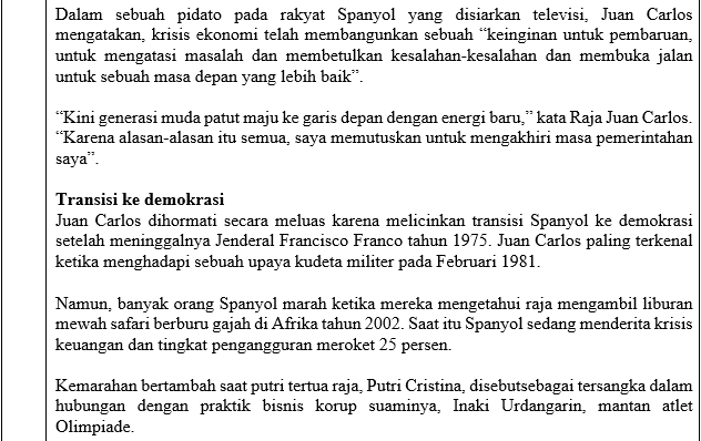 Struktur Teks Pemerintah Siapkan Proses Abdikasi 