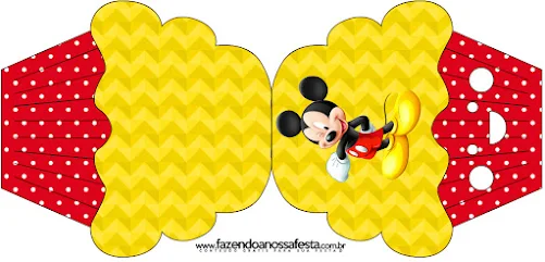 Mickey en Fondo Amarillo con Zigzags y Rojo con Lunares: Invitaciones para Imprimir Gratis.