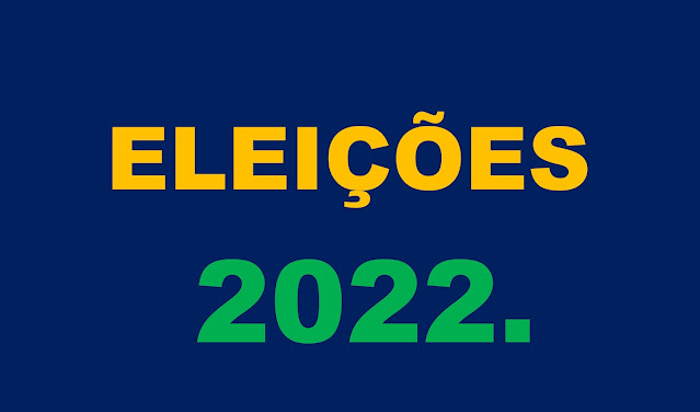 A imagem de fundo azul e caracteres nas cores verdes e amarelas está inscrito: Eleições 2022.