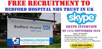 Free Recruitment to Bedford Hospital NHS Trust In UK - Interview on 11th September 2018