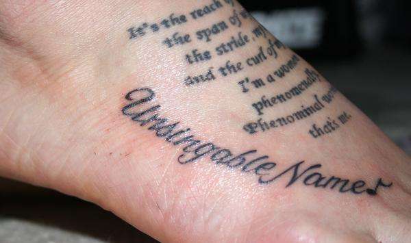 Beautiful saying tattoo idea on foot Double word designs 