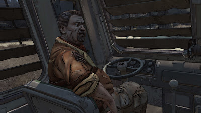 A man driving a truck in a faux comic style.