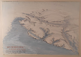 Watercolor of topographical map of Spitzbergen