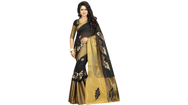 Mira Fashion That Gives You Style Printed Daily Wear Cotton Saree  (Black)
