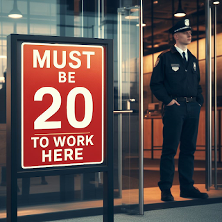Image Creator from Microsoft Bing sign: 'Must Be 20 To Work Here'
