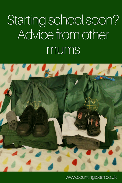 Text saying: Starting school soon? Advice from other mums. Above a photo of school uniform