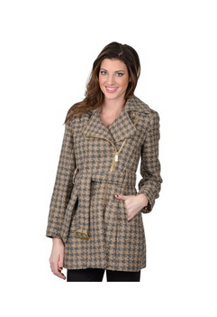 Wool Free Coat Womens Belted Houndstooth Coat
