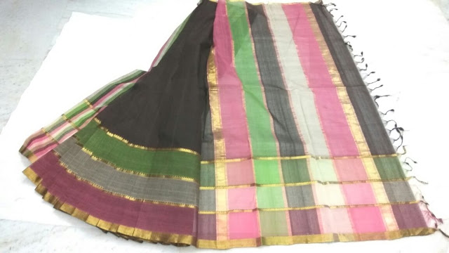 Black color Mangalagiri Cotton sarees