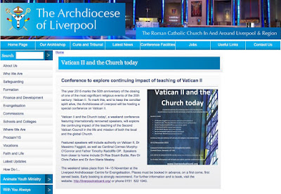 Screen grab (November 10, 2015) from the official website of the Archdiocese of Liverpool, advertising the archdiocese's now cancelled conference to celebrate and mark the 50th anniversary of the closure of Vatican II