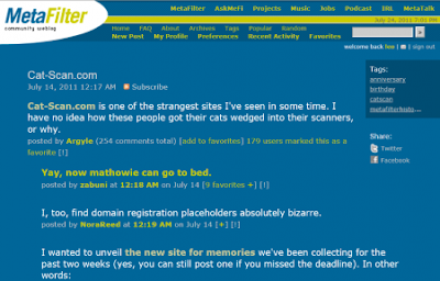 Screenshot of the MetaFilter website