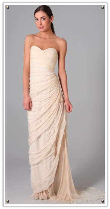 This second dress is reminiscent of a Roman Toga It has gentle ruching 