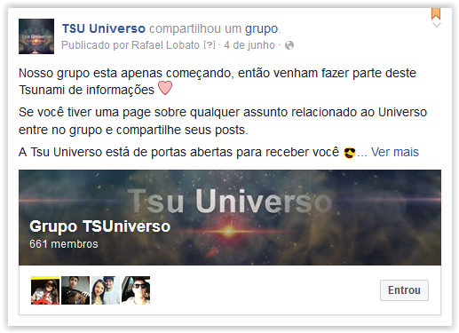 Grupo no Facebook: Tsu Universo