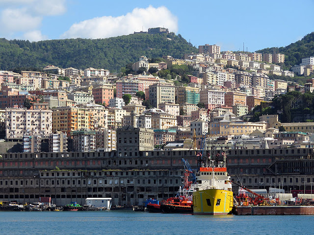 The city seen from the Porto Antico, Old Port, Genoa