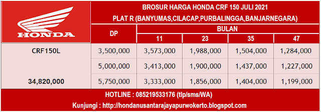 BROSUR HARGA HONDA CRF 150 JULI 2021 PURBALINGGA