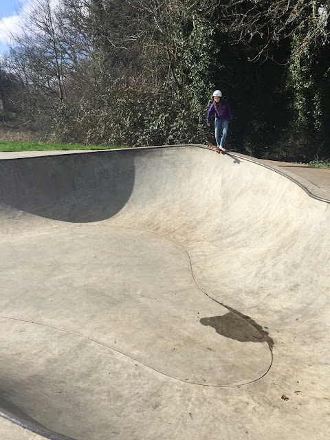 Skateboarder Dropping into a bowl