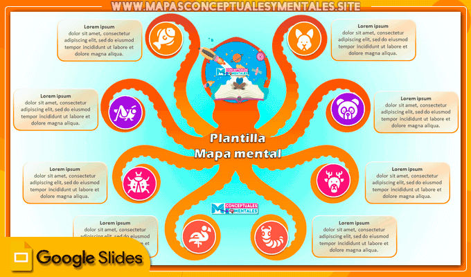 Plantilla Google Slides de mapa mental con líneas de tentáculos