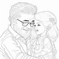 father and daughter playing coloring page