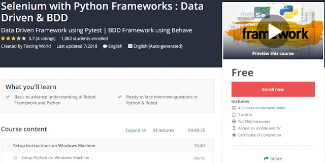 [100% Free] Selenium with Python Frameworks : Data Driven & BDD