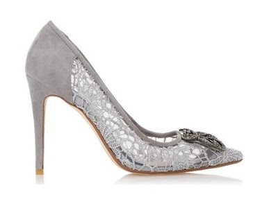 Dune gray suede and lace heels with embellishments