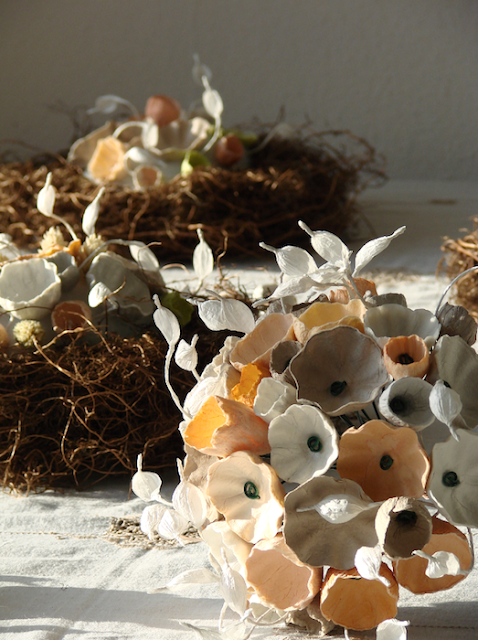 green wedding centerpieces with paper flowers, country style