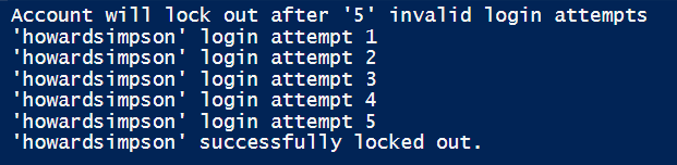 Lock Active Directory User Account PowerShell script output