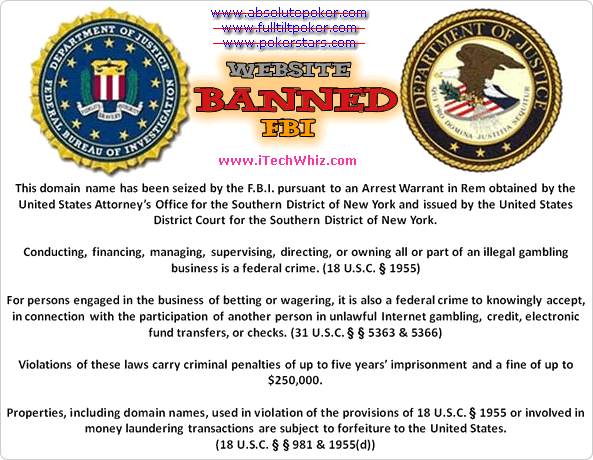 FBI banned warning notice for Online Poker Websites Full Tilt Poker Poker Stars Absolute Poker