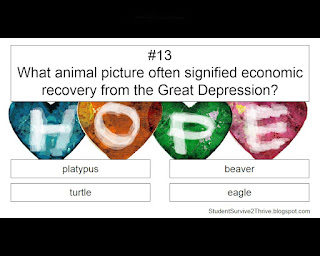 What animal picture often signified economic recovery from the Great Depression? Answer choices include: platypus, beaver, turtle, eagle