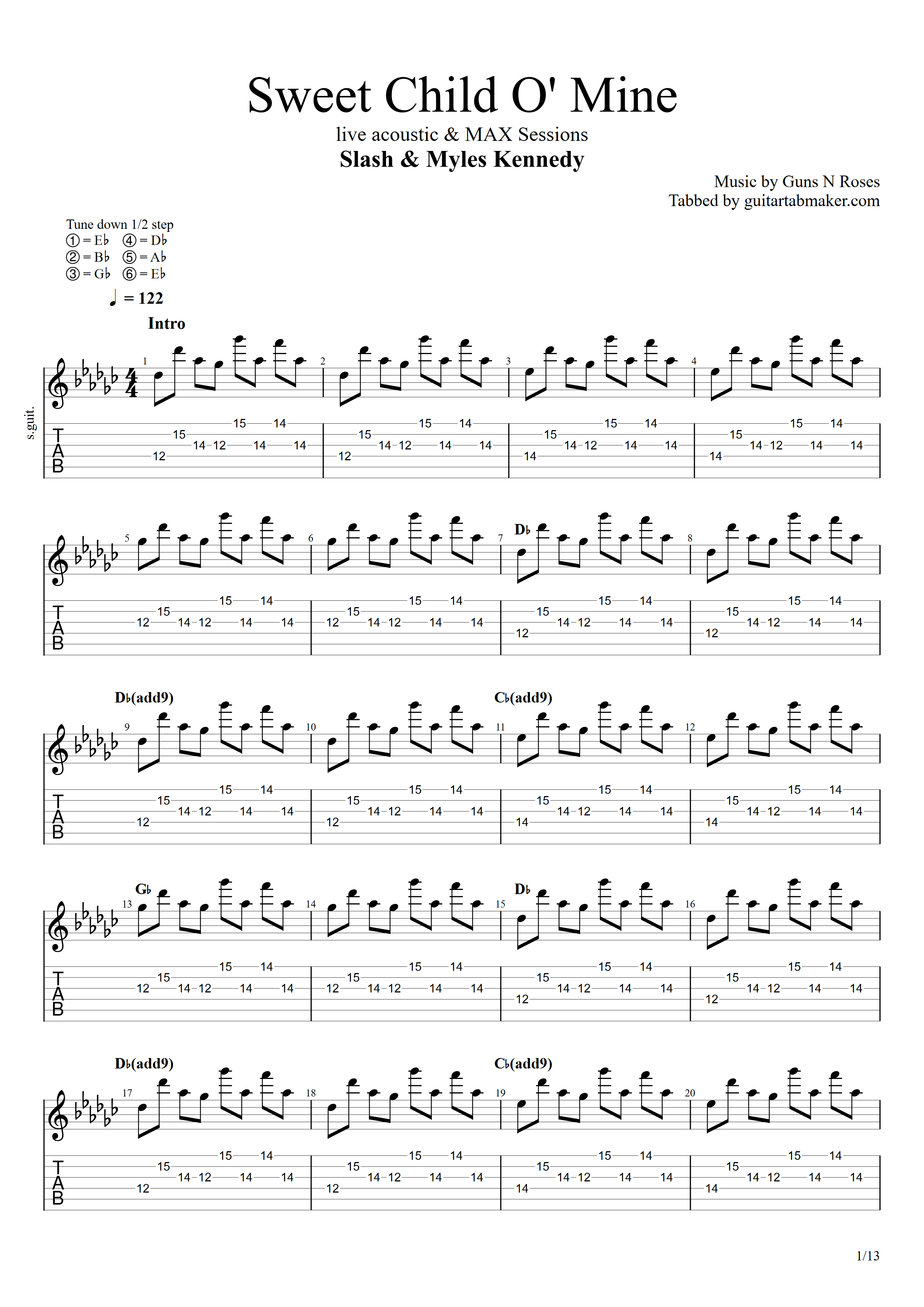 Slash - Sweet Child O' Mine acoustic TAB