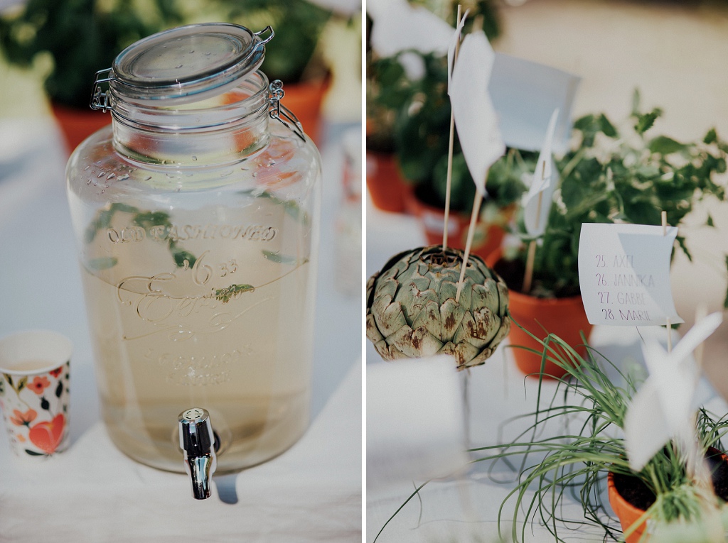 Detaljbilder på lemonad i glasburk och bordsplacering