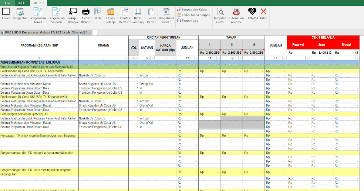 Aplikasi RKAS Tahun 2021 Excel Sederhana OPS Gabus